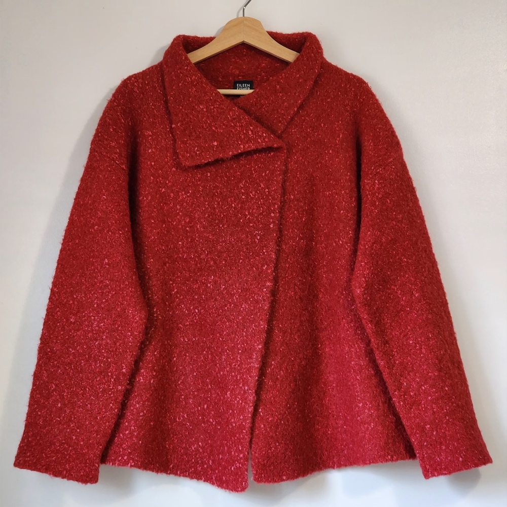 Eileen Fisher Red Jacket Sweater Size L Elegant Casual Minimalist luxurious